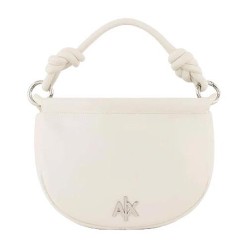 Armani Exchange Rund handväska med metalllogo White, Dam