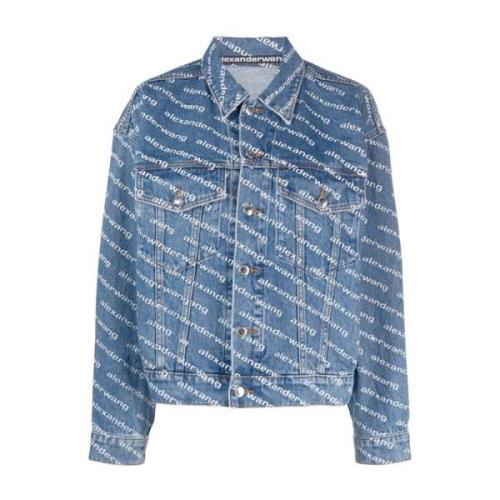 Alexander Wang Blå Denim Logo Print Jacka Blue, Dam