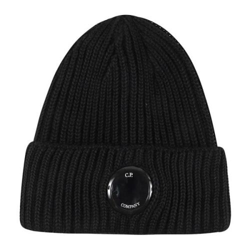 C.p. Company Svart Ribbstickad Beanie Mössa Black, Herr