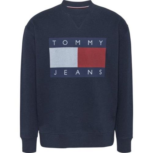 Tommy Jeans Blå Tröja med Flaggbadge Blue, Herr