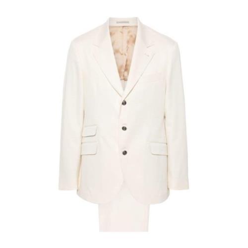 Brunello Cucinelli Texturerad Vit Blazer och Byxor Set White, Herr