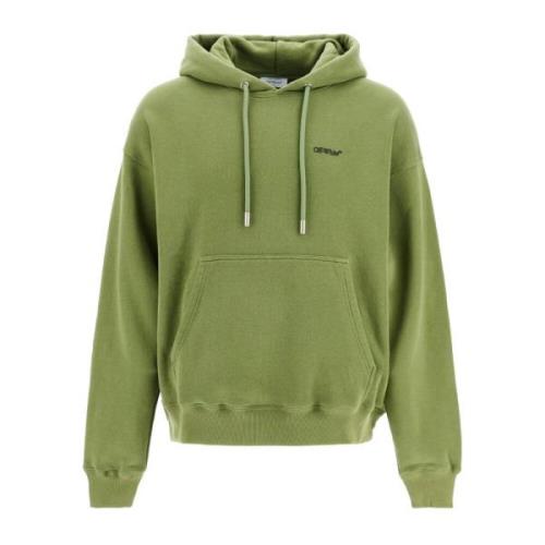 Off White Windy Arrow Hoodie med Texturerat Tryck Green, Herr