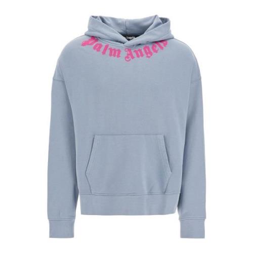 Palm Angels Logoed Boxy Hoodie med huva Gray, Herr