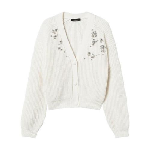 Twinset Broderad V-ringad Sweaters White, Dam