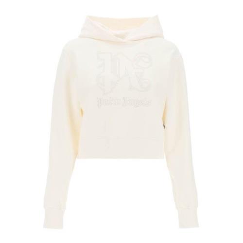 Palm Angels Monogram Cropped Hoodie med Brodyr White, Dam