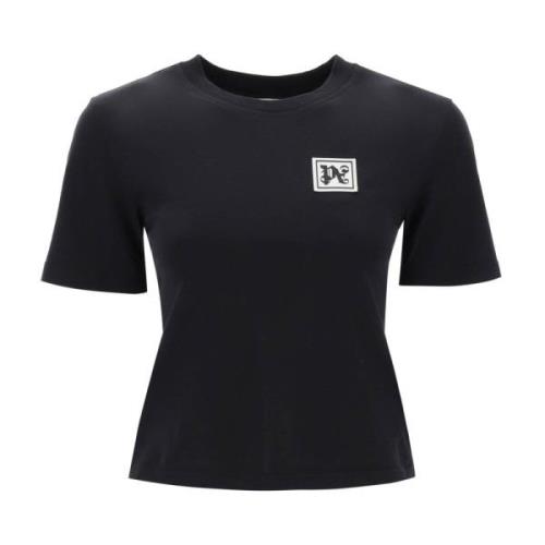 Palm Angels Ski Club T-shirt med Monogram Patch Black, Dam