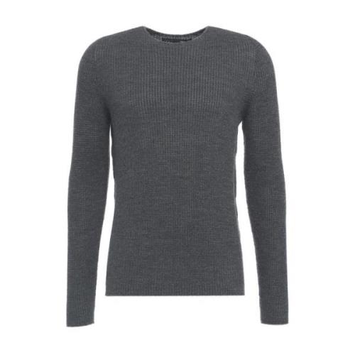 Hannes Roether Broderad crew neck stickad tröja Gray, Herr