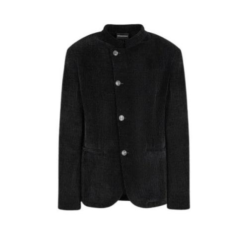 Emporio Armani Svart Ribbad Velour Blazer Aw24 Black, Herr