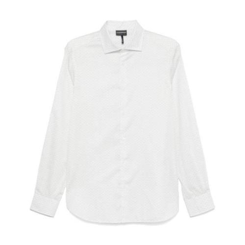 Emporio Armani Logo Print Poplin Skjorta Vit White, Herr