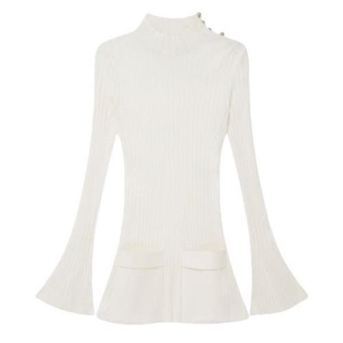 Stella McCartney Vit Ribbad Miniklänning med Utställda ärmar White, Da...