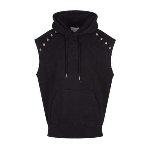 Alexander McQueen Svart Ärmlös Hoodie med Nit Black, Herr