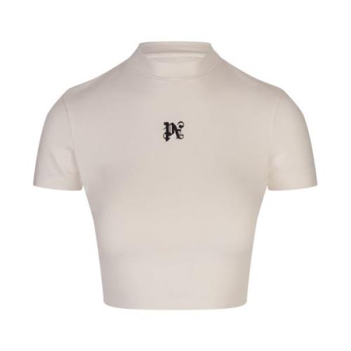 Palm Angels Vit Bomullsblandning Topp med Crew Neck White, Dam