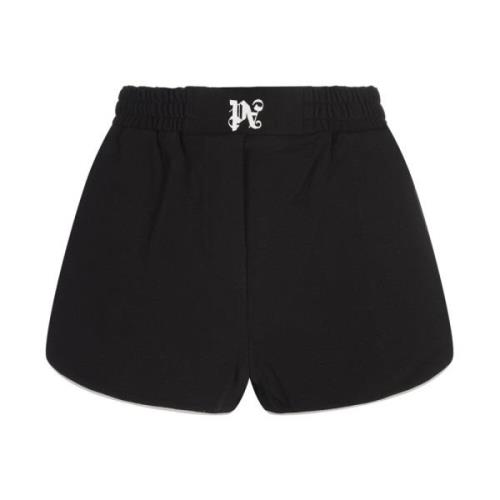 Palm Angels Svarta Bomullsshorts med Monogram Black, Dam