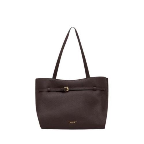 Twinset Choklad Läder Shopper Väska Brown, Dam