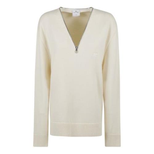 Courrèges Beige Ullstickad Sweatshirt med Dragkedja Beige, Dam