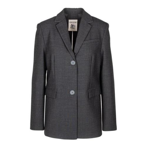 Semicouture Ullblazer med revers och vadderade axlar Gray, Dam