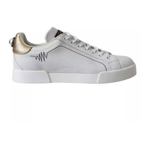 Dolce & Gabbana Vita Läder Låga Sneakers Logo White, Dam