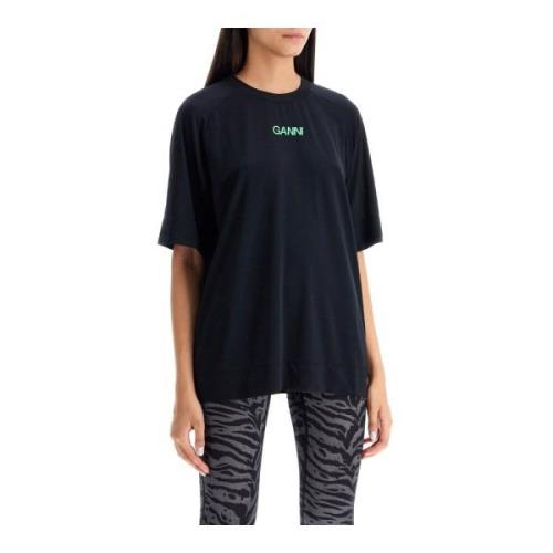 Ganni Mesh Sportig T-shirt med Raglanärmar Black, Dam