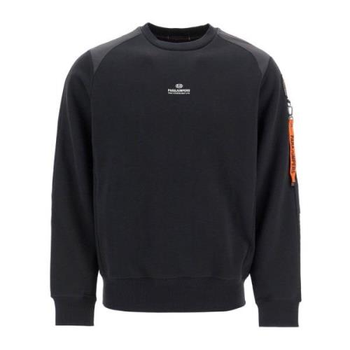 Parajumpers Borstad Bomull Crewneck Sweatshirt med Nyloninsatser Black...