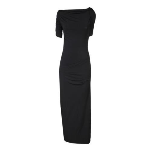 Jacquemus Svart Asymmetrisk Hals Midi Klänning Black, Dam