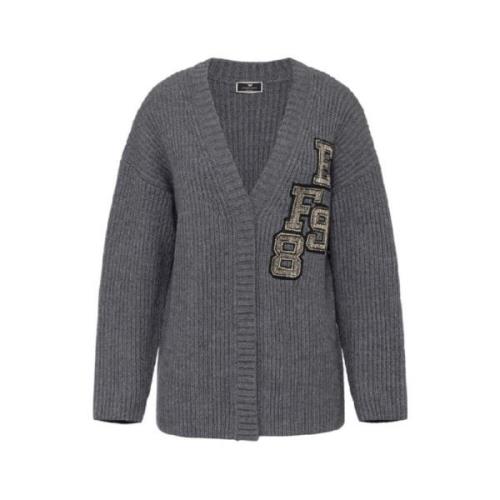 Elisabetta Franchi Ull Cardigan med Logopatch Gray, Dam