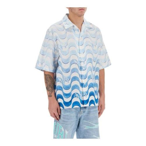 Amiri Gradient Logo Tryckt Bomull Skjorta Blue, Herr