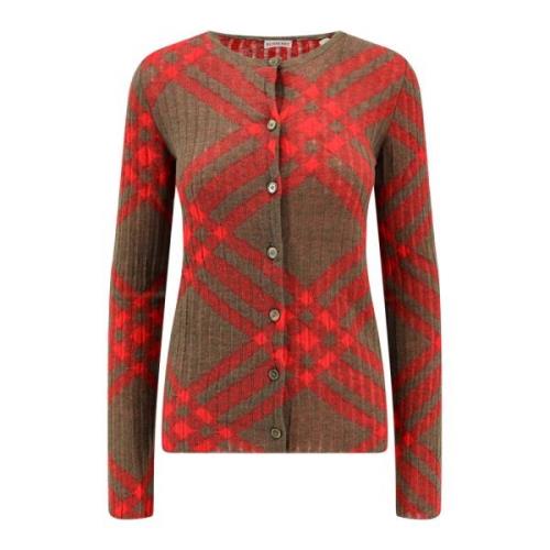 Burberry Röd Stickat Crew-Neck Sweater Aw24 Multicolor, Dam