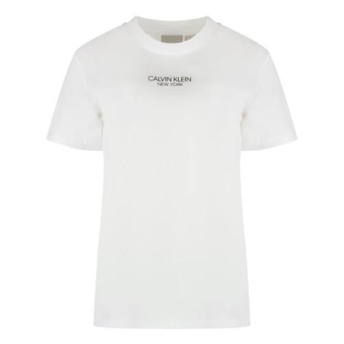 Calvin Klein Ribbad crew-neck T-shirt i bomull White, Dam