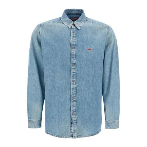 Diesel Sliten Denim Skjorta med Oval D Logo Blue, Herr