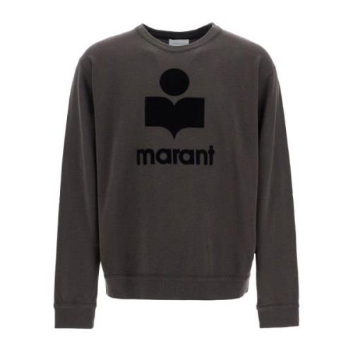 Isabel Marant Flocked Logo Sweatshirt Oversized Fit Gray, Herr