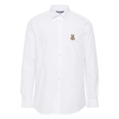 Moschino Broderad Björn Vit Skjorta White, Herr