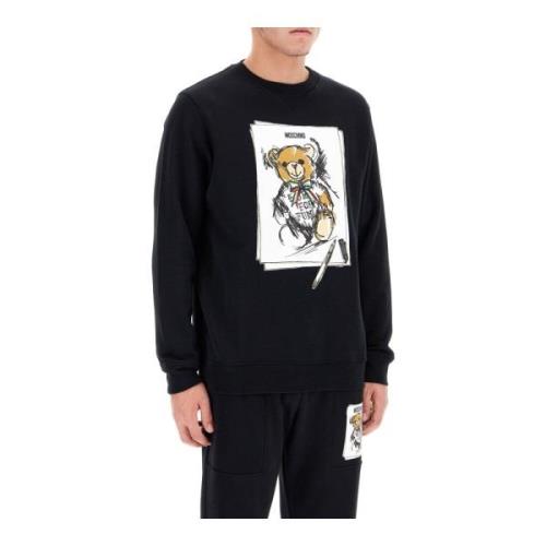 Moschino Teddybjörn Sweatshirt med handritad tryck Black, Herr