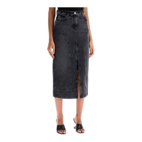 Pinko Vintage Wash Denim Midi Kjol Gray, Dam