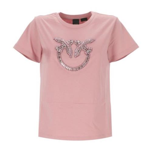 Pinko Kortärmad bomullst-shirt med Love Birds-logotyp Pink, Dam