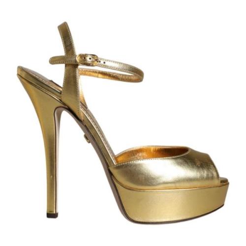 Dolce & Gabbana Guld Läder Plattform Sandaler Yellow, Dam