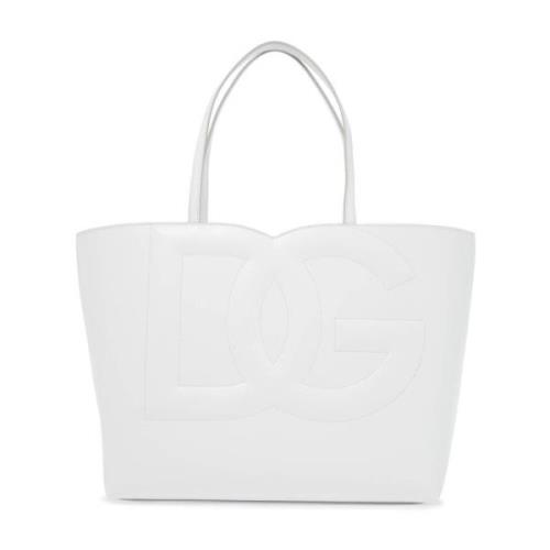 Dolce & Gabbana Quiltad DG Logo Läder Toteväska White, Dam