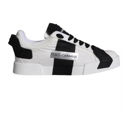 Dolce & Gabbana Svart Vit Läder Låg Topp Sneakers Black, Dam