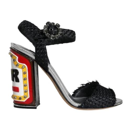 Dolce & Gabbana Svarta Raffia Ankelrem Häl Black, Dam