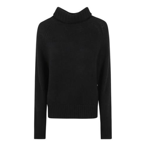 Allude Svart Ribbstickad Rullkrage Sweatshirt Black, Dam