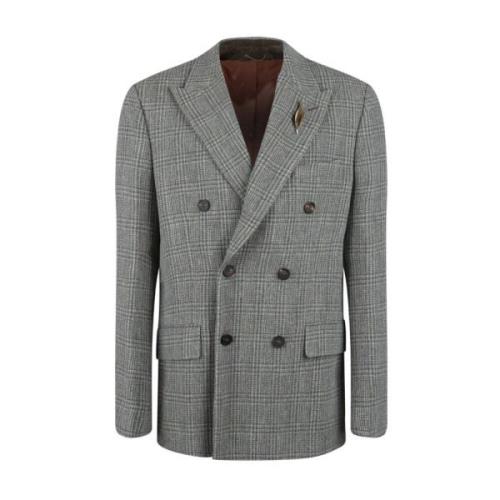 Golden Goose Shetland Wool Double-Breasted Blazer Gray, Herr