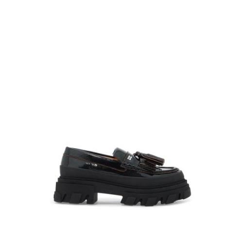 Ganni läderloafers med tofsar Black, Dam