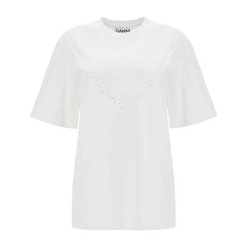 Ganni Broderad Logotyp Oversized T-shirt White, Dam