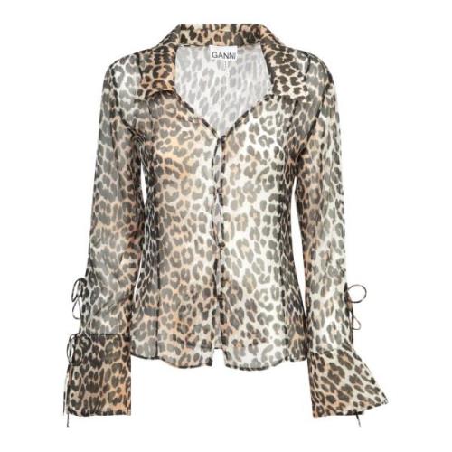 Ganni Leopardmönstrad Chiffongskjorta Multicolor, Dam