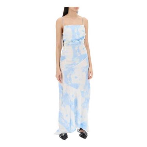 Ganni Tie-Dye Satin Maxi Klänning White, Dam