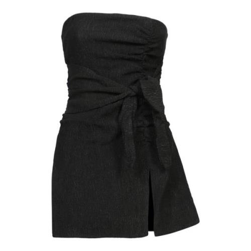 Ganni Svart Axelbandslös Rynkad Bustier Topp Black, Dam