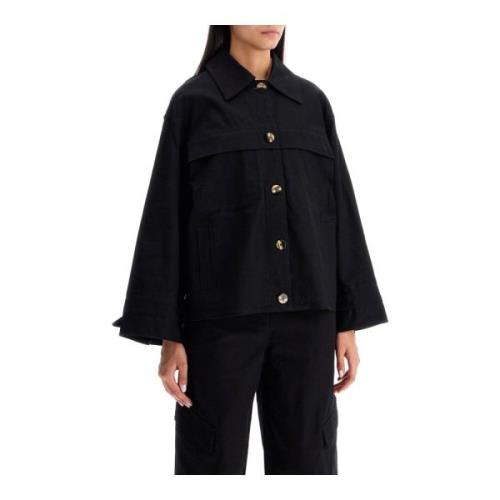 Ganni Texturerad Canvasjacka med Oversized Passform Black, Dam