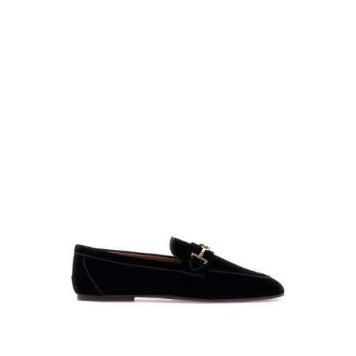 Tod's Sammet Loafers med dubbel T-tillbehör Black, Dam