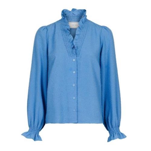 Neo Noir Glitter Smock Blus med Knappar Fram Blue, Dam