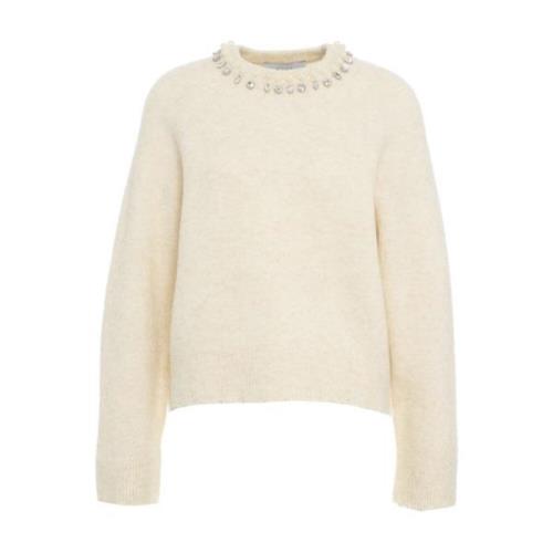 Kaos Vit Strassstickad Tröja Aw24 Beige, Dam