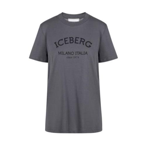 Iceberg Normal passform T-shirt i bomullsjersey Gray, Dam